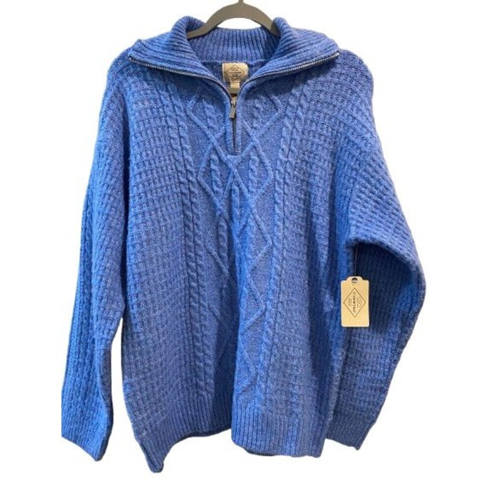 Women's Large Sweater Pull-over 1/4 Zip St John's Bay Blue Long Sleeve Collared